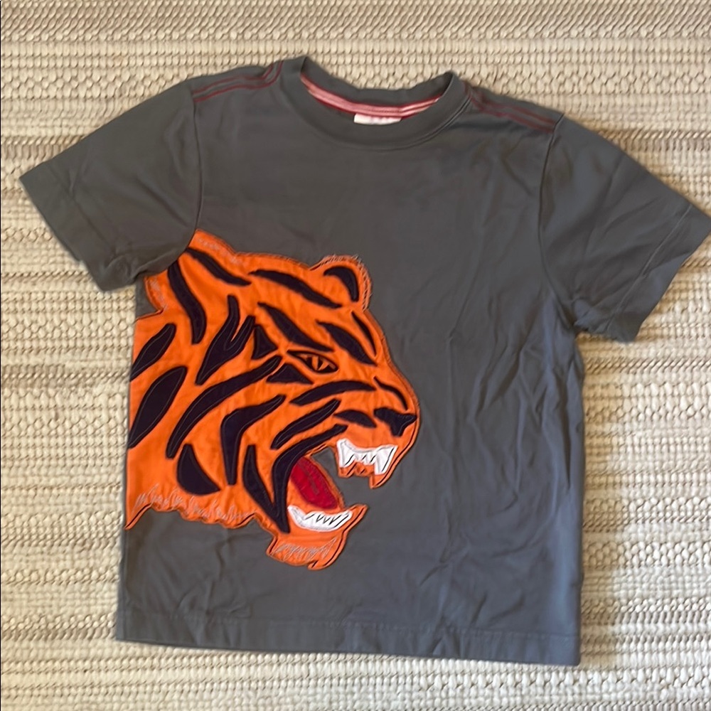 Mini Boden Gray T-Shirt with Orange Tiger Graphic